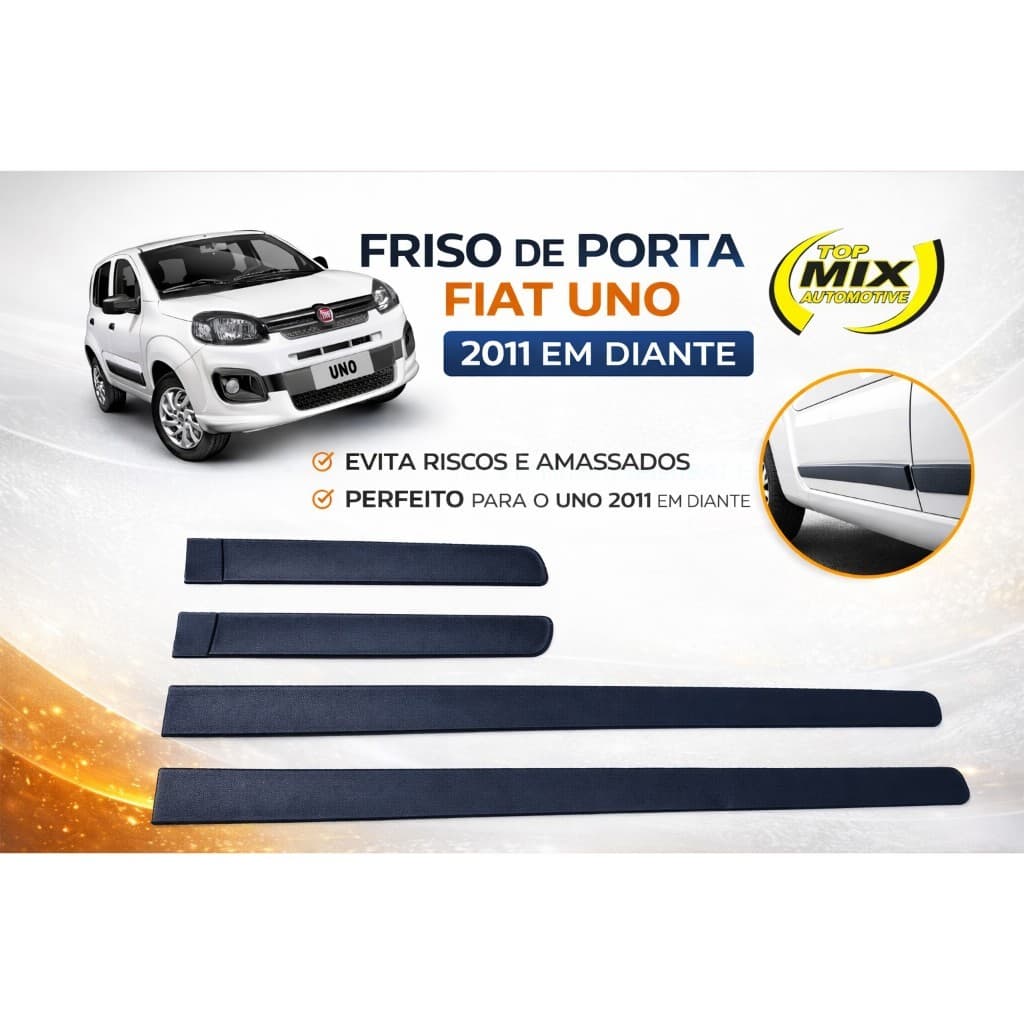 Friso Lateral Guarnição Fiat Uno 2010 a 2021 4 Portas Preto fino TOPMIX 767A Jogo 4 Peças Proteção Porta