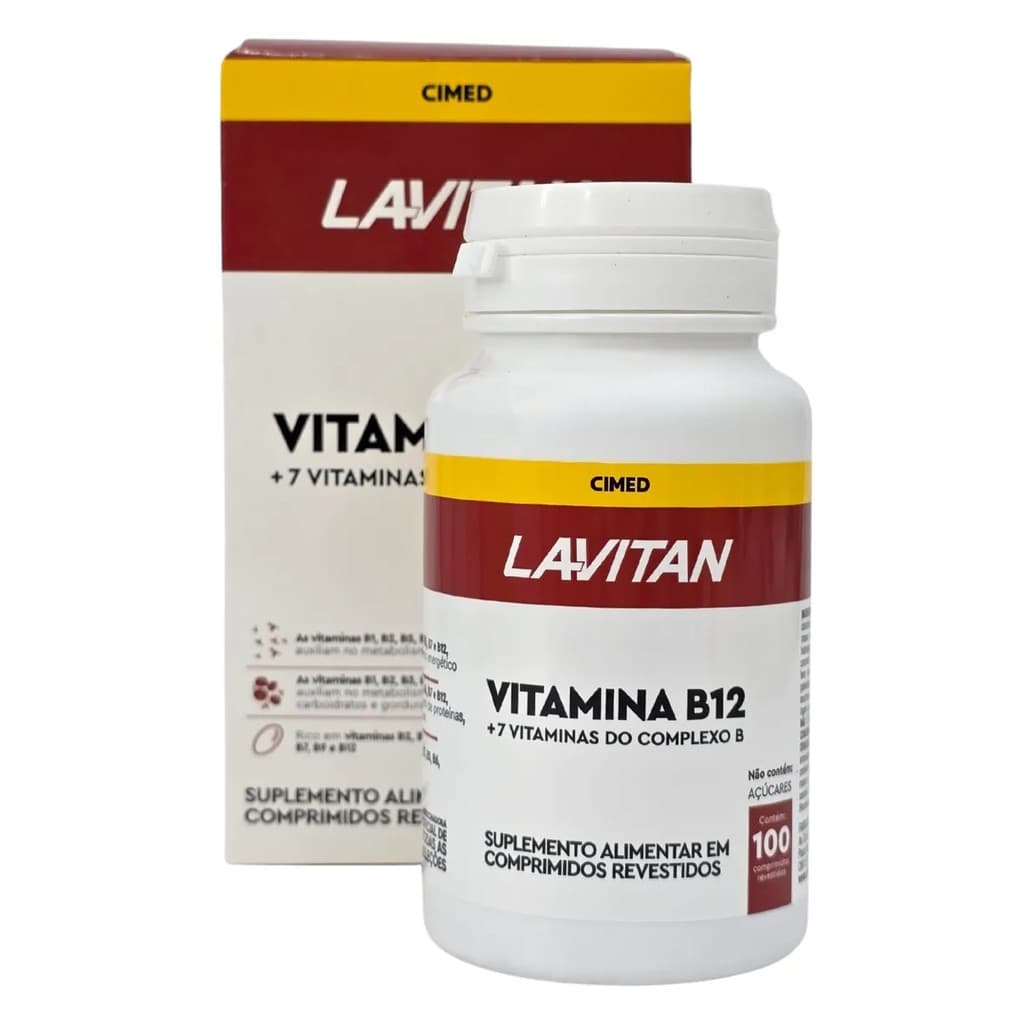 Lavitan Vitamina B12 + 7 Vitaminas do Complexo B com B1 B2 B3 B5 B6 B7 B9 100 Comprimidos revestidos