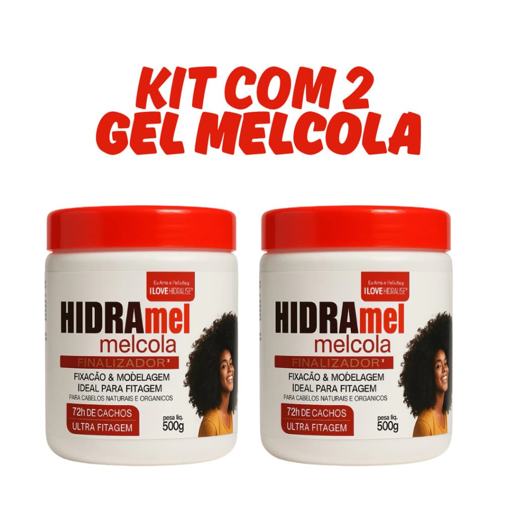 Kit 2 Gel MelCola Hidramel 500g Fixação Forte e Definição de Cachos