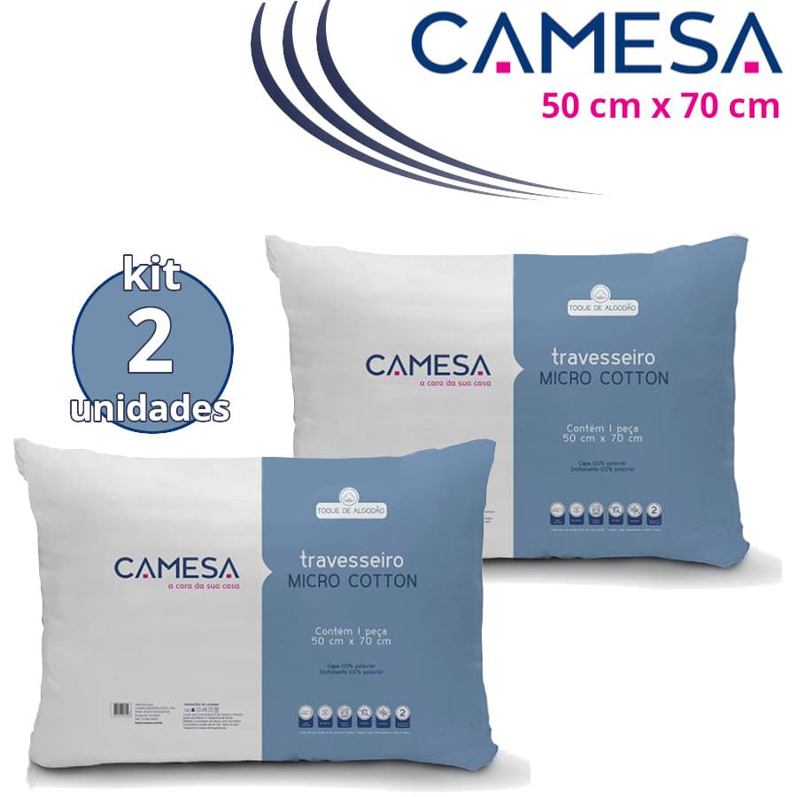 Kit com 2 Travesseiros Micro Cotton Suporte Firme 50x70 Camesa antialérgico, anti ácaro, não deforma