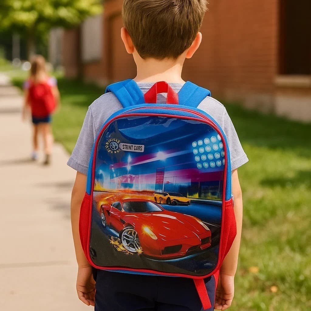 Mochila Infantil Carro Vermelha Escolar Criança Bolsa Estudo Transporte Roupa