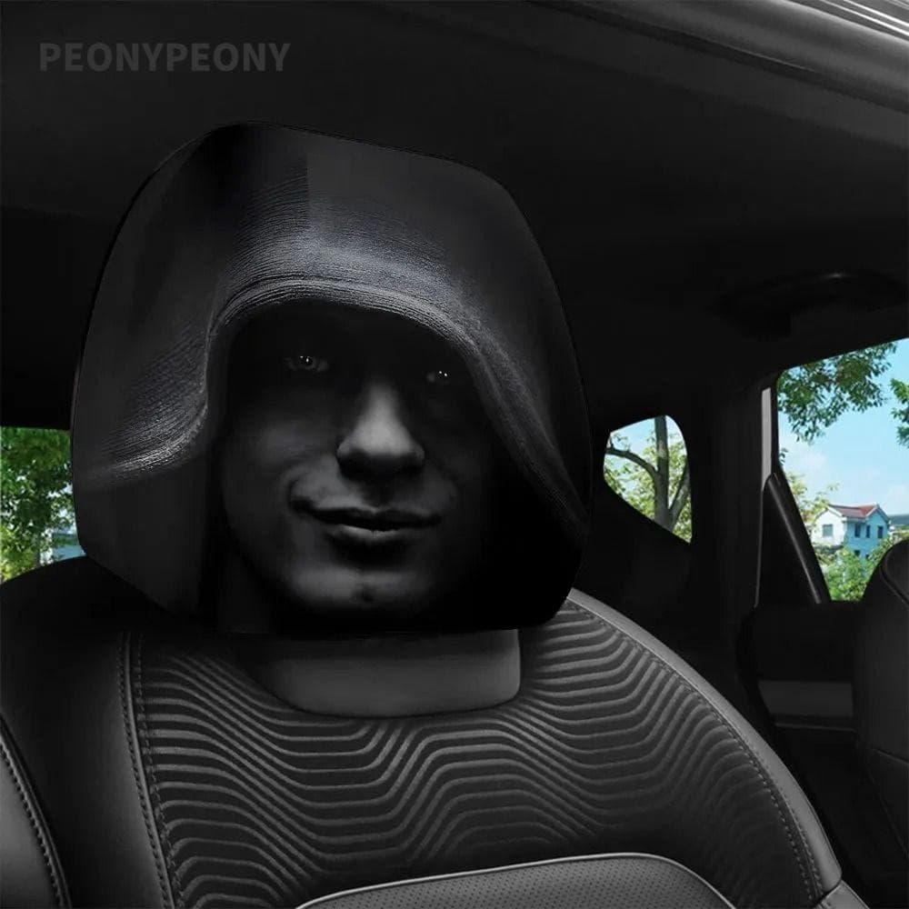 PEONY 2 Unidades De Capa Protetora Para Encosto De Cabeça De Carro , Universal Com Estampa De Retrato Misterioso , Preta