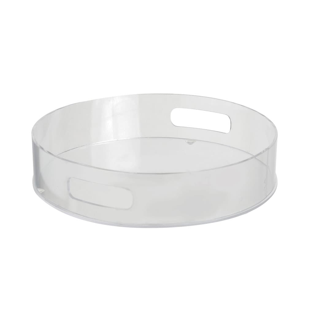 Bandeja Redonda Acrílico Cristal Média Alça 25 x 25cm Organizadora Decoração Enfeite