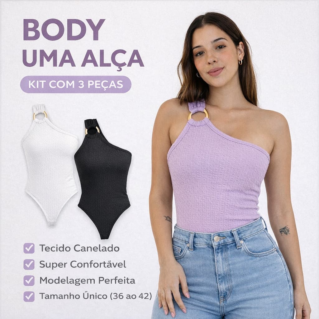 Kit 3 Body Feminino Uma Alça Canelado Moda Blogueira Body Feminino Elegante