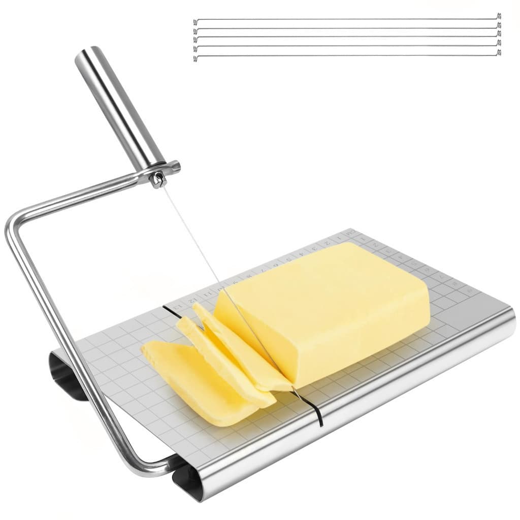 Cortador Manual Fatiador de Queijo e Frios Legumes com Fio com Base Guiada e Refil de Fios em Aço Inox