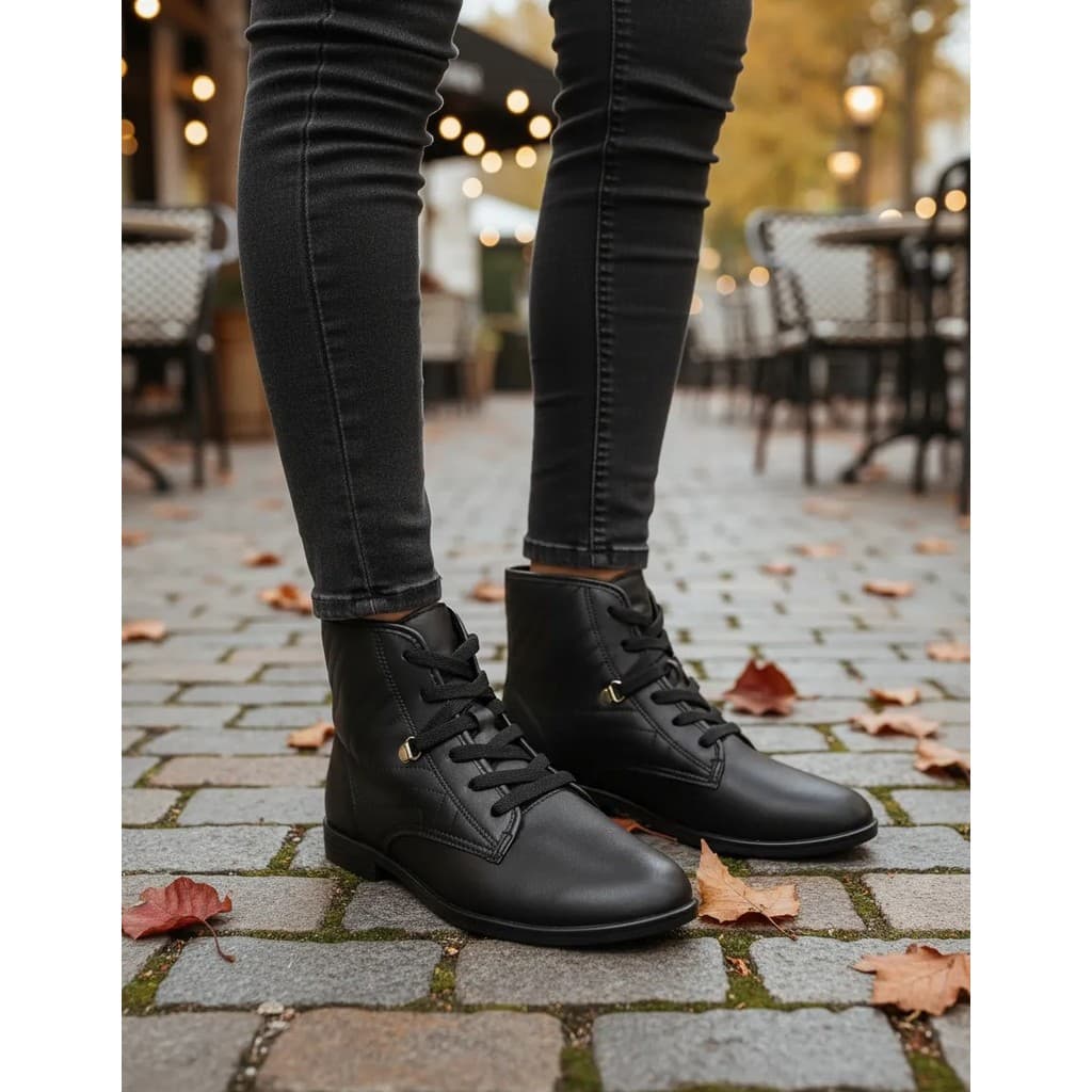 Bota Feminina BEIRA RIO 9085102 Cano Curto Preto Cadarço