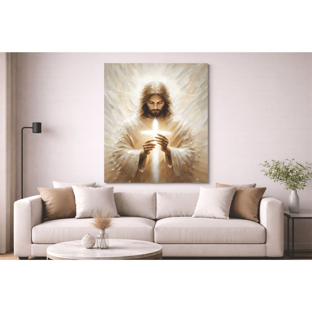 Quadro Decorativo Jesus Cristo - Decoração de Parede Religiosa  Efeito de Iluminação Radiante 1 peça