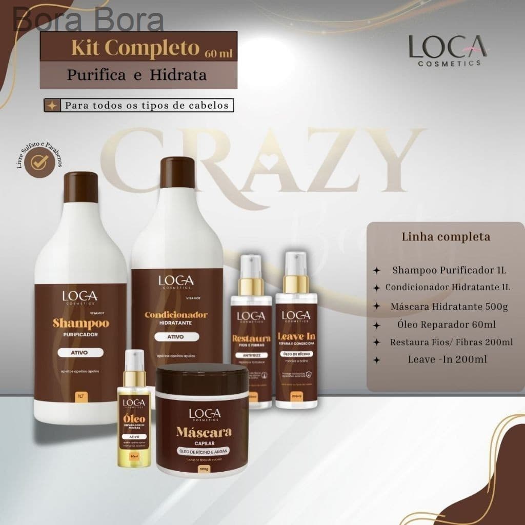 Kit Completo + Máscara + Shampoo 1L + Cond. 1L + Restaura + Leave-in + Oléo 60ml - Loca CosmeticsH53Q