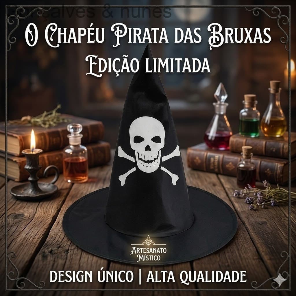 (V)Chapéu de Bruxa Halloween com Caveira79J8