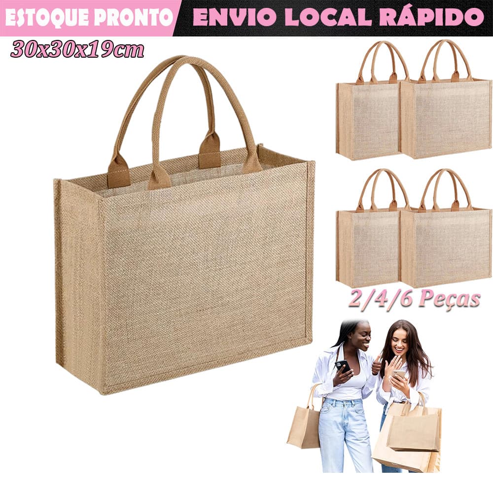 2/4/6 peças sacola de serapilheira bolsa reutilizável de juta lona presente para casamento praia mesmo 30x30x19cm
