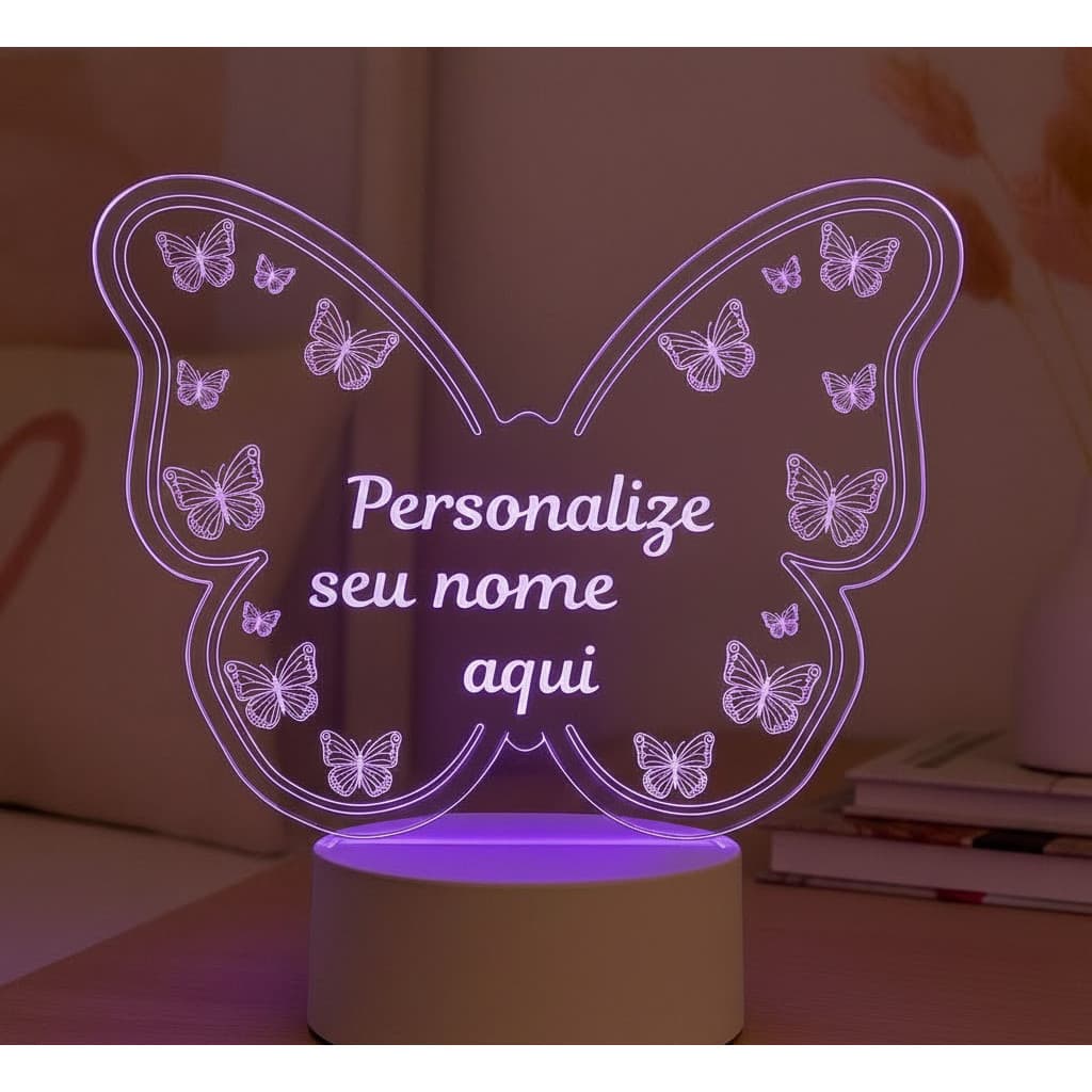 Abajur Seja Forte E Corajosa Presente Para Menina Luminária Borboleta Evangelica Decoração Quarto