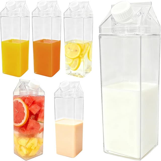 Garrafa Transparente Em Formato Caixa Leite Portátil Geladeira 500ml-1000ml