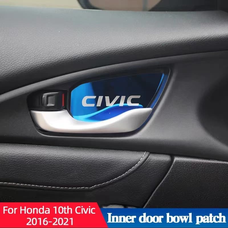 4 Peças Decoração Interior da Tigela da Porta do Honda Civic de Décima Geração, Acessórios de Proteção em Alumínio, Alça