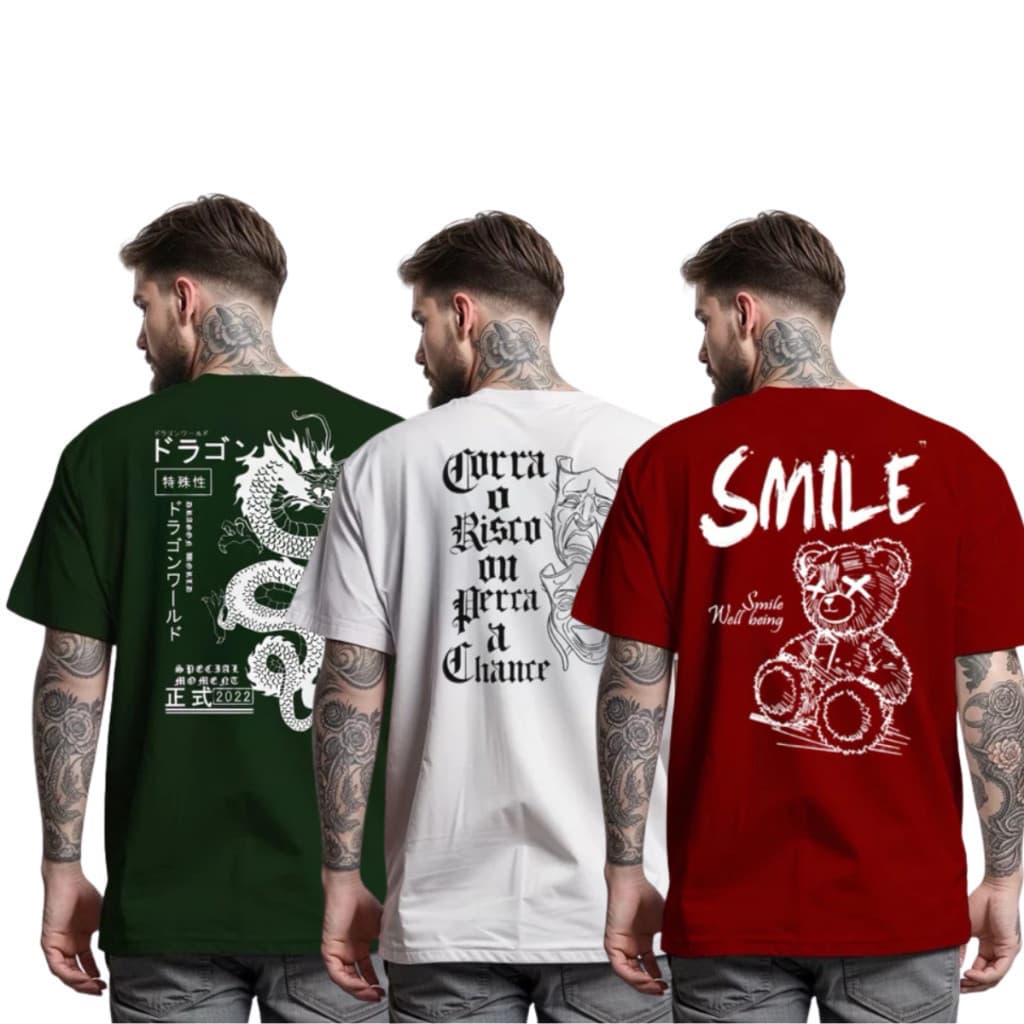 Kit 3 Camisetas Masculinas Estampada Streetwear Algodão Fio 30.1