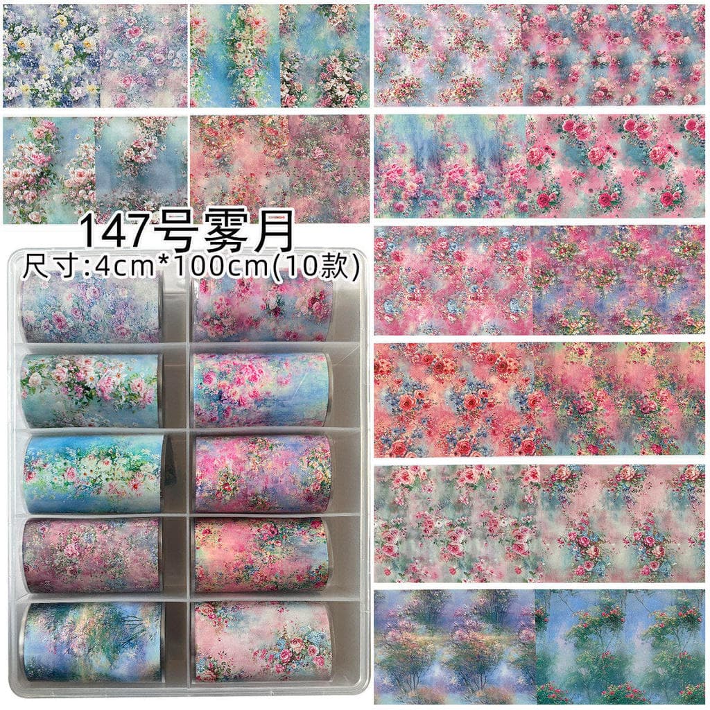 Novo estilo Manicure flor série pintura a óleo estilo céu estrelado conjunto de papel transferência decalque transferênc