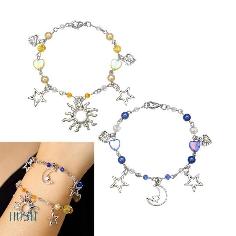 HUS 1 Par Pulseira Amizade Contas , Lua , Sol , Joias , Textura Liga , Ajustável Para Uso Diário E P