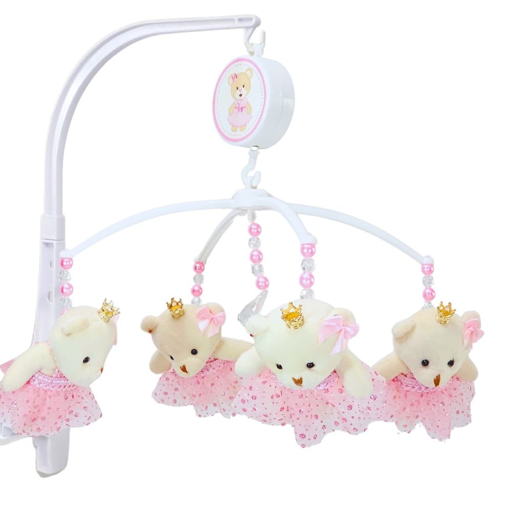 Móbile Musical Berço Bebê E Giratório Ursa Princesa Menina