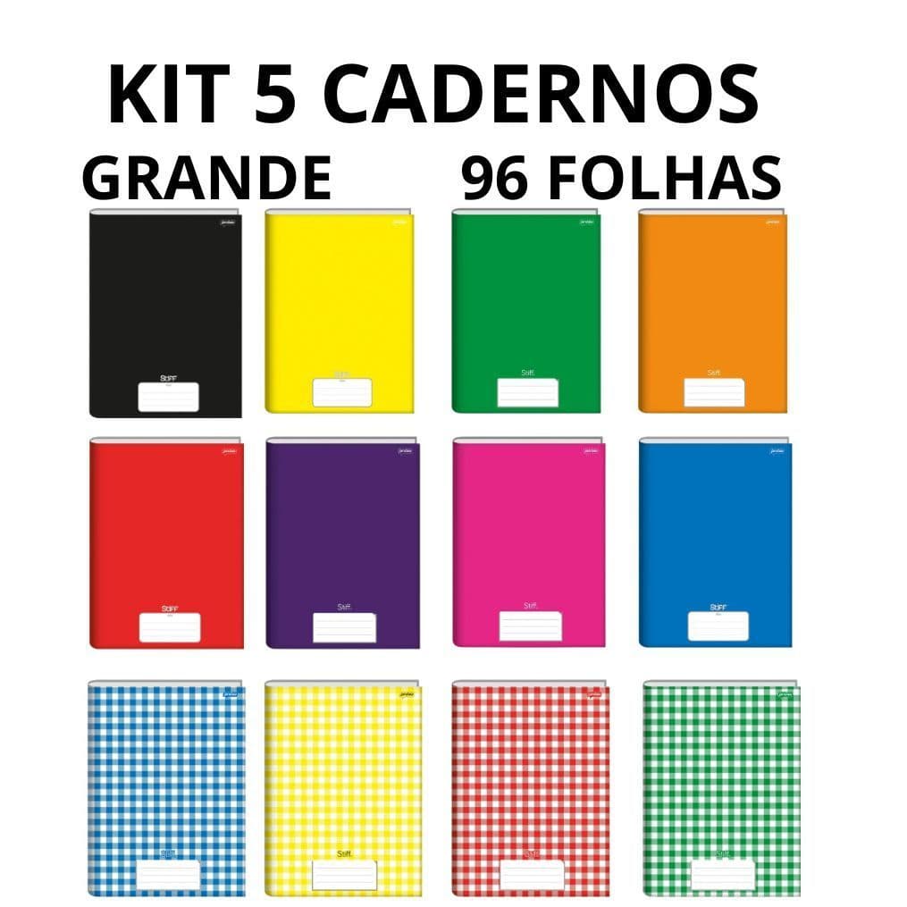 Kit 5 Cadernos Brochurão Stiff Capa Dura 96 Folhas Grande A4 Jandaia