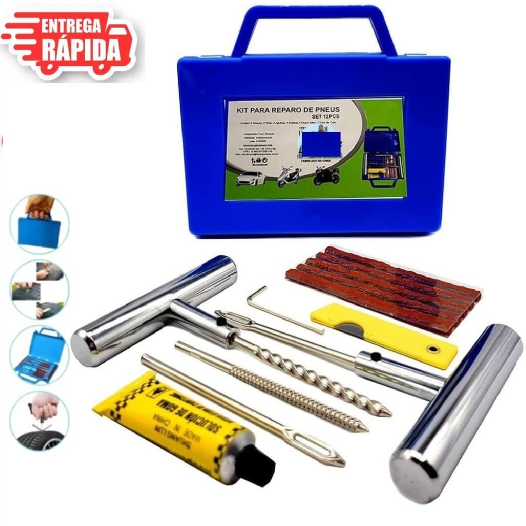 Kit Reparo Pneu Profissional e Intermediário Maleta Completa Para Reparo de Pneu de Moto e Carros e Bicicleta