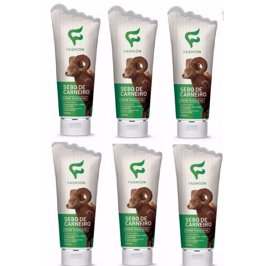 Kit 6 Creme de Ureia Sebo de Carneiro Tradicional, Hidratante & Original Fashion Cosméticos 200 ml cada