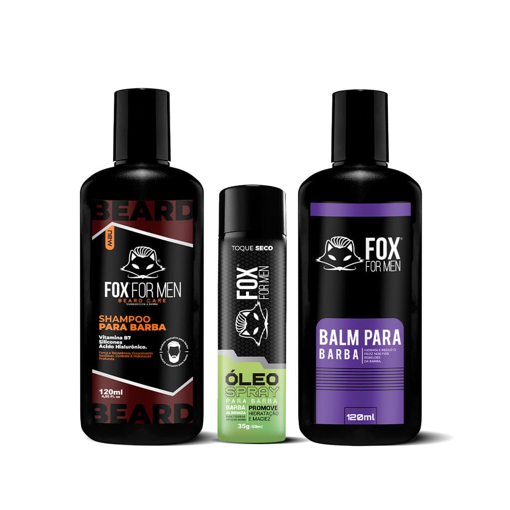 SHAMPOO PARA BARBA + BALM + ÓLEO SPRAY - FOX FOR MEN