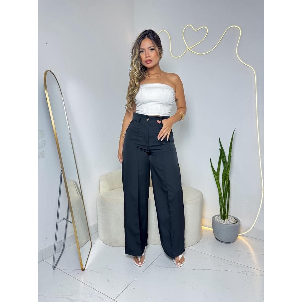 Calça Feminina Alfaiataria Pantalona Cós Alto Barbie - Elegante