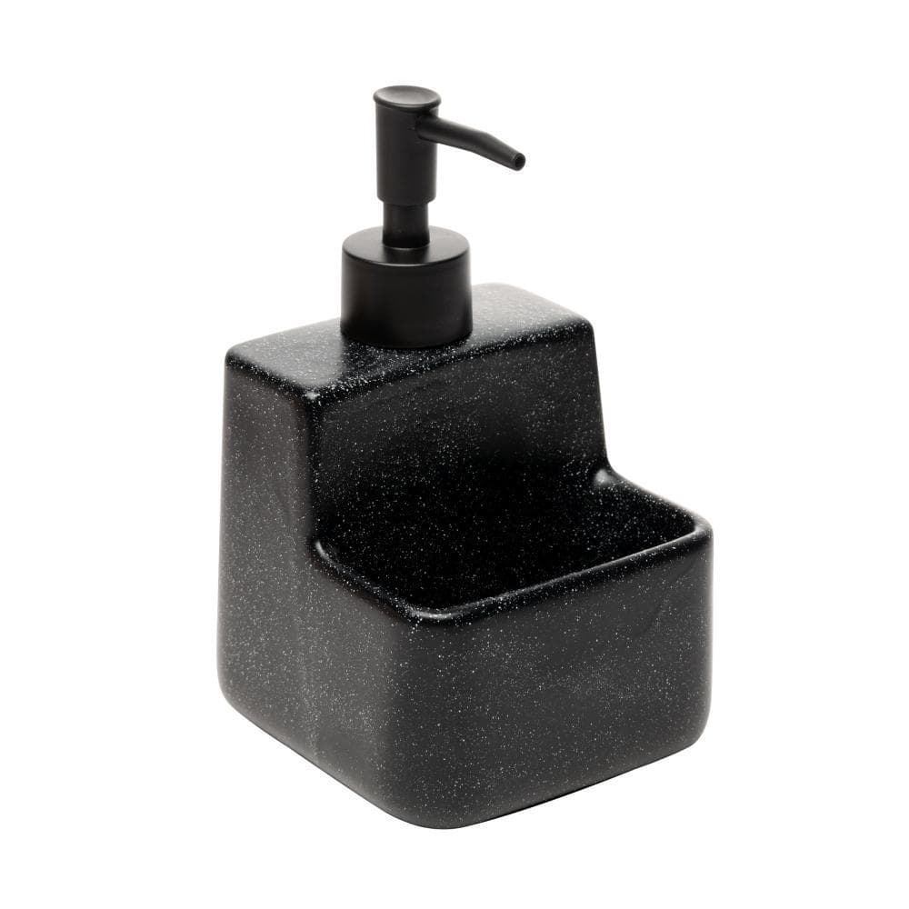 Porta Detergente Líquido com Suporte para Esponja 360ml Lyor Granilite Preto Cerâmica