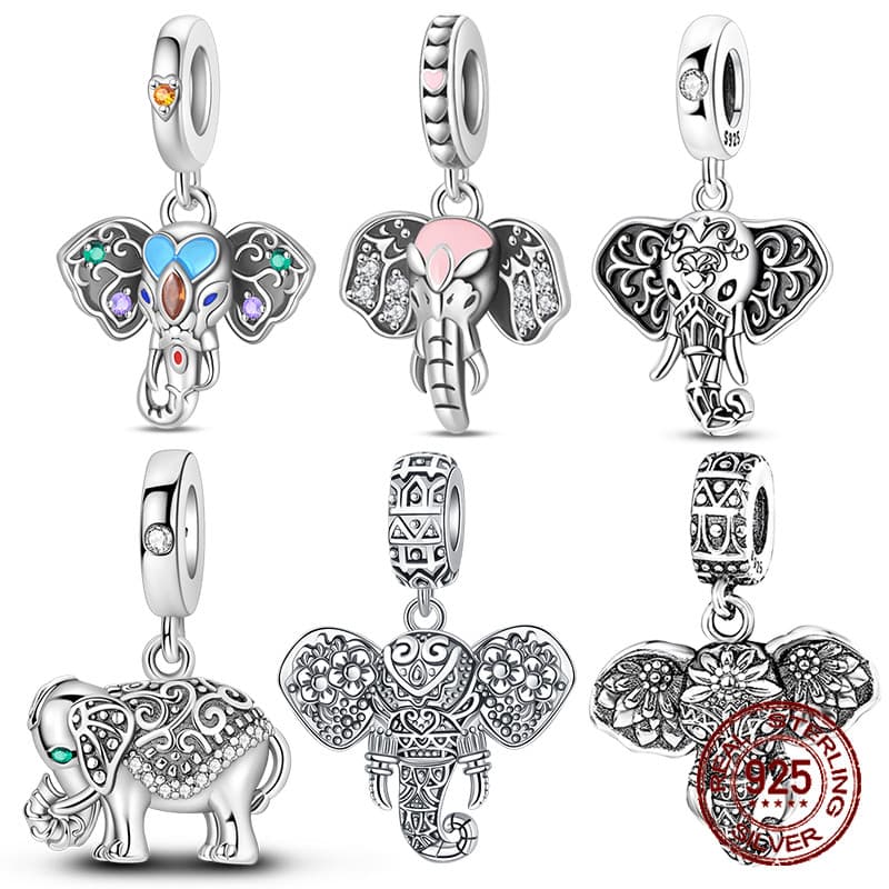 Encantador Berloque 925 Prata Espiritual Boa Sorte Elefante Vintage Boho Companions Fit Jóias Pulseiras