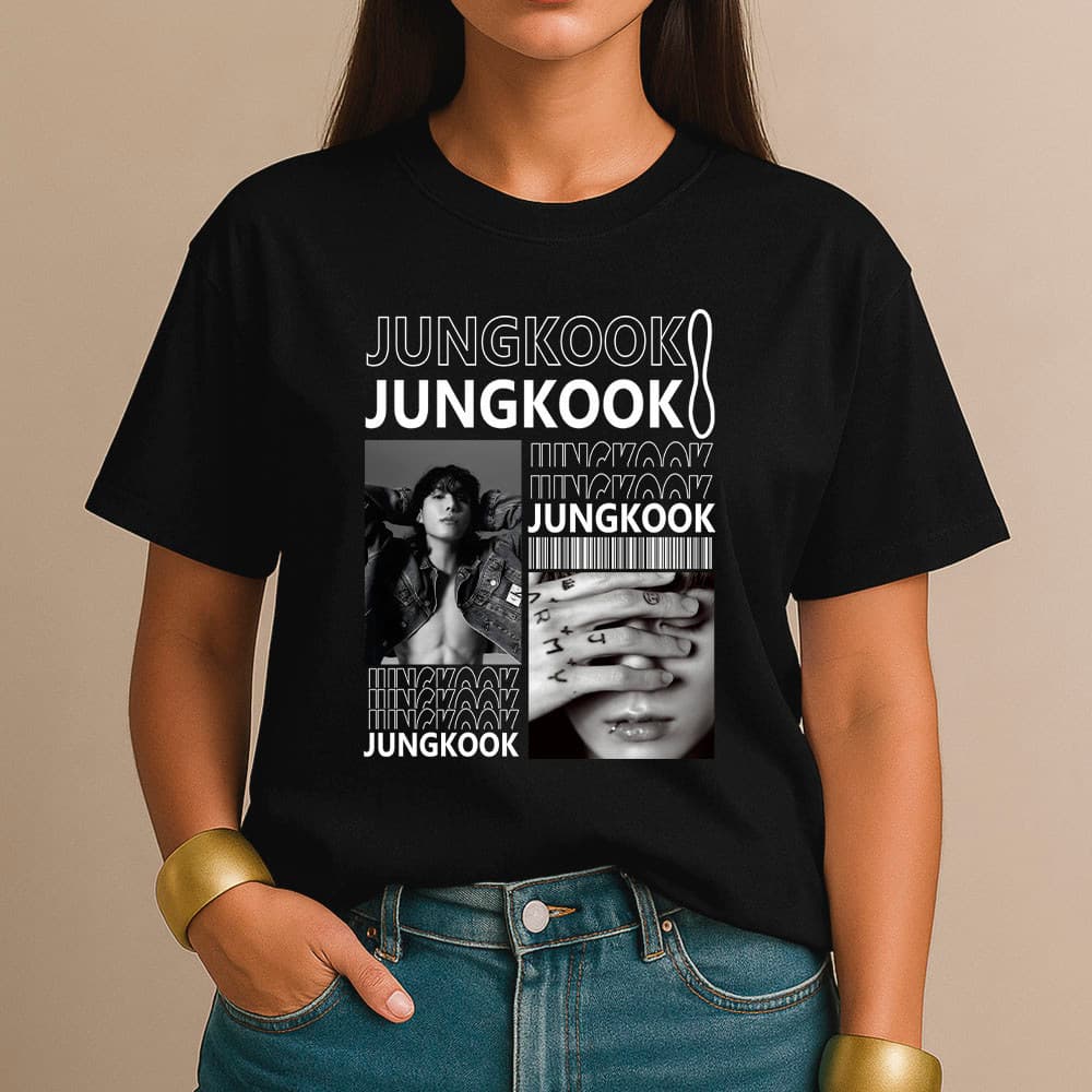 Camiseta Feminina 100% Algodão Camisa Jungkook BTS K-Pop Estilo Asiático Streetwear Casual