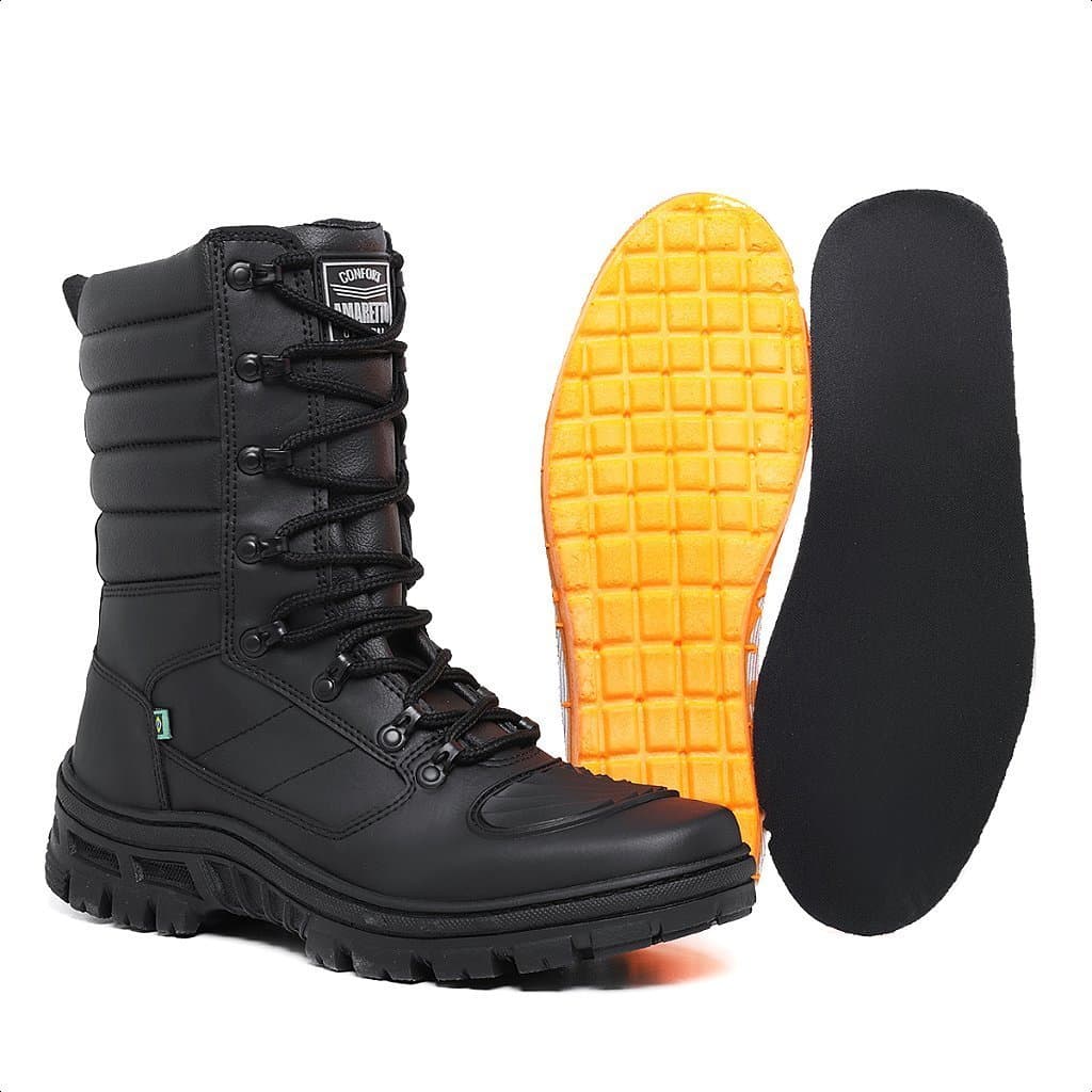 Bota Coturno Tática Masculina Couro Ecológico Zíper Motociclista Militar Segurança Conforto Extremo Antiderrapante 8600