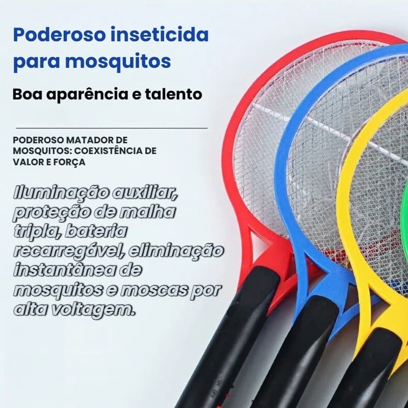 Kit Raquete Elétrica Mata Mosquito Bivolt Recarregável Dupla Proteção Leve e Segura Anti Insetos