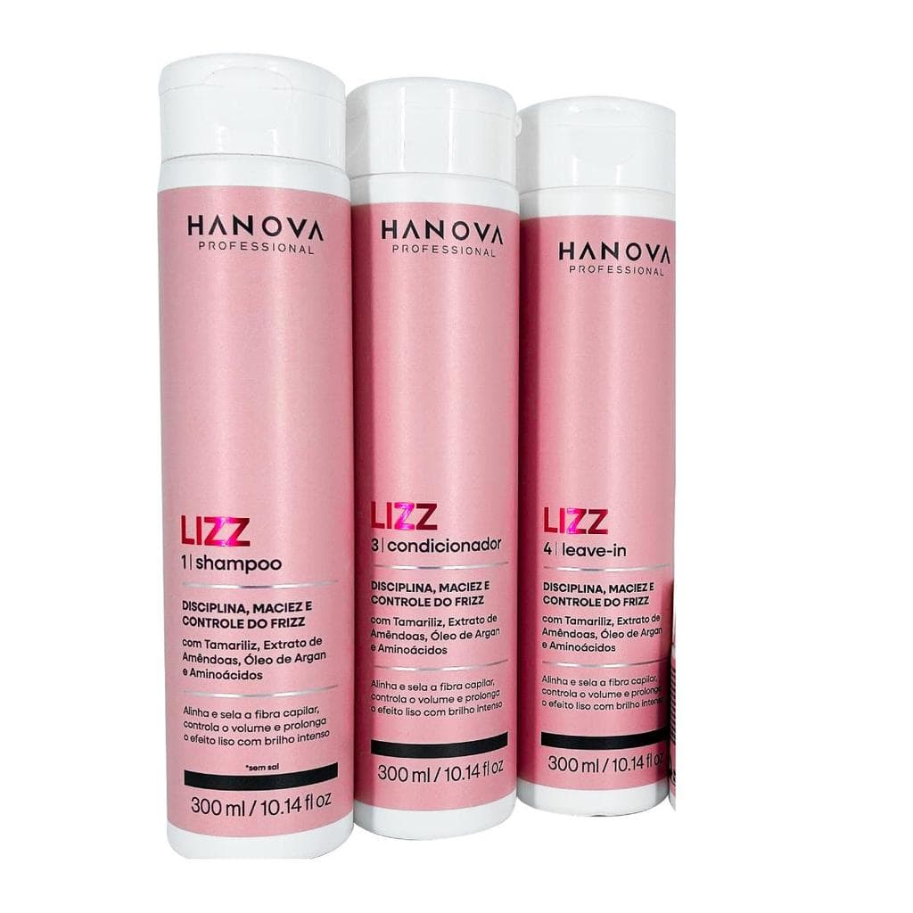 Kit Shampoo + Condicionador + Leave-in Lizz Hanova 300ml