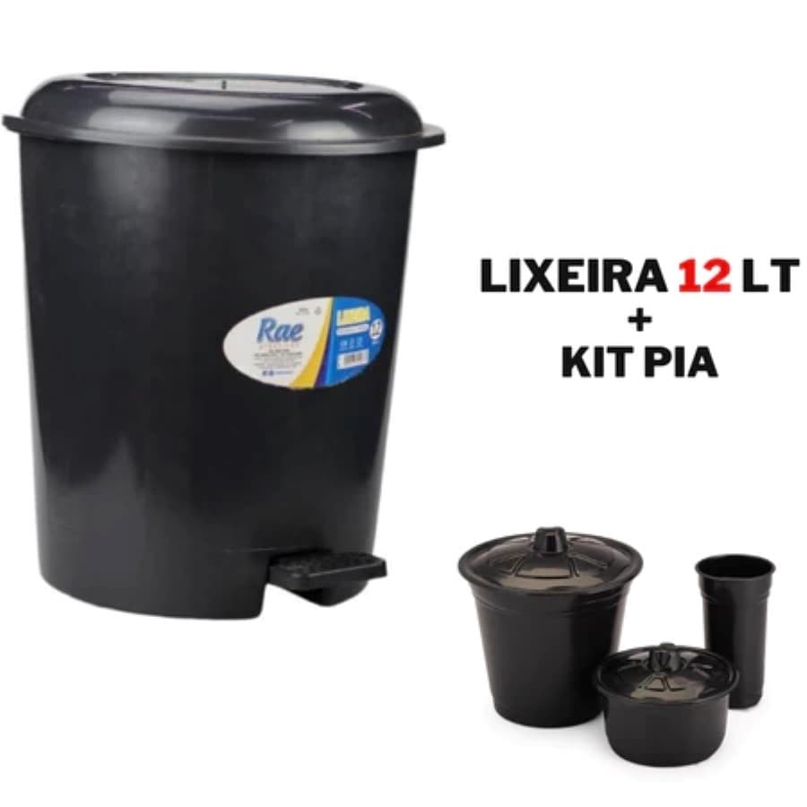 Kit Cozinha Organizada Lixeira 12L Lixeira de Pia 2L  Dispenser Detergente Suporte Esponja