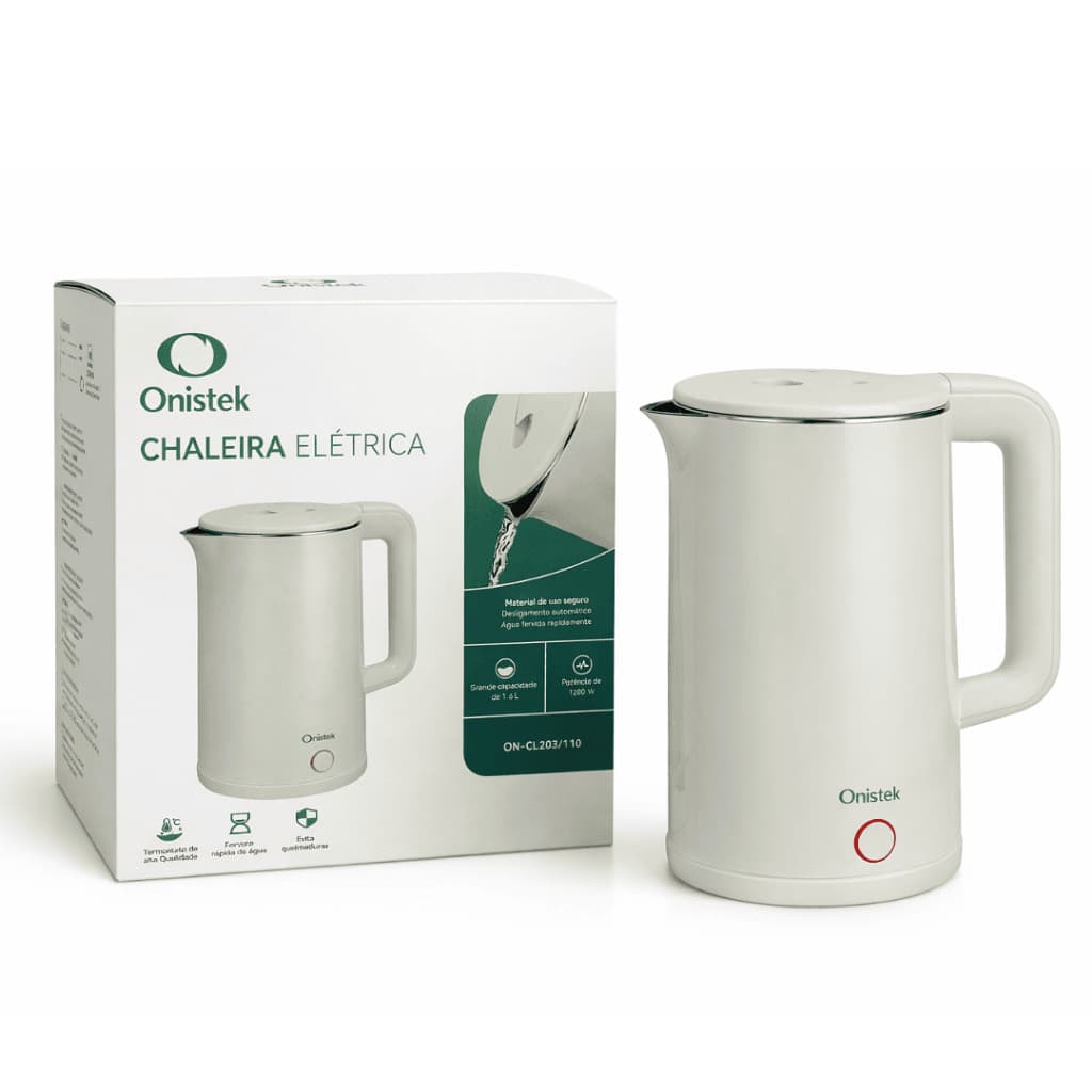 Chaleira Elétrica  1,6L | Ferve Rápido • 1200W • Desligamento Automático 110V/220V Onistek ON-CL203