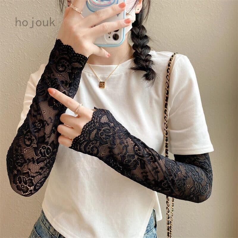 Hojouk capa cicatriz renda protetor solar braço capa feminina renda manga falsa capa tatuagem malha respirável pára-sol