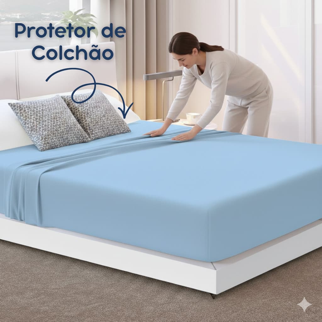 Capa Protetora Colchao Casal Solteiro Box Azul Branco Elasticos Ajustavel Antialergico Confortavel