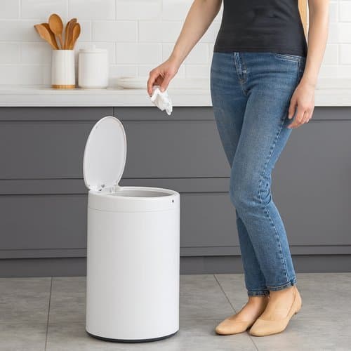 Lixeira Automática 50L Sensor Redonda Branca Cesto Lixo Casa Escritório Recipiente Grande