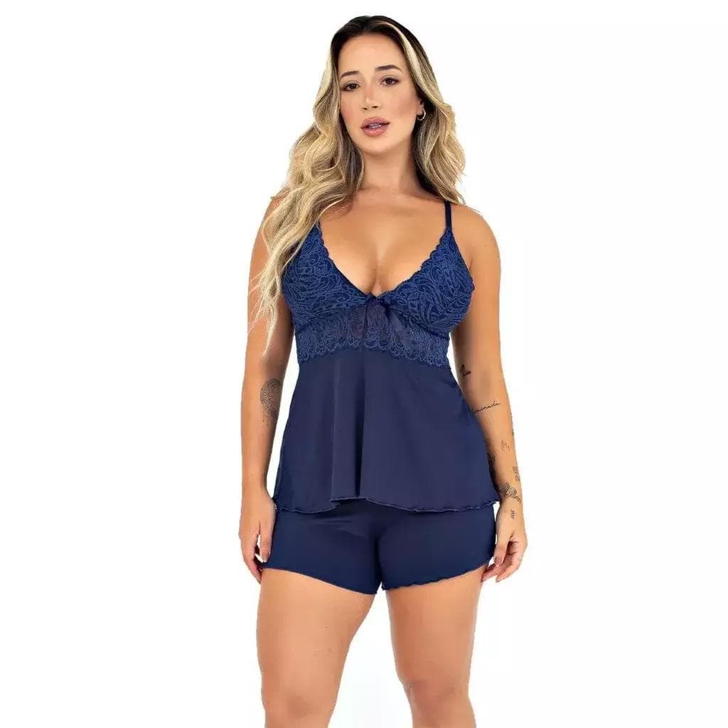 Baby Doll Feminino Liso Pijama Curto Confortável com Short e Blusa