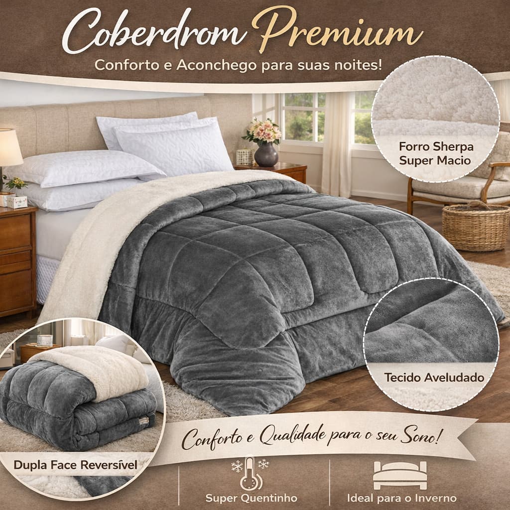 Coberdrom Edredom Sherpa Solteiro ou Queen Casal - 2.40x2.20 - Macio e Elegante