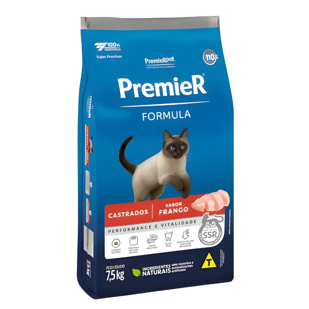 Ração Premier Fórmula Gatos Castrados Sabor Frango ou Salmão 7,5kg