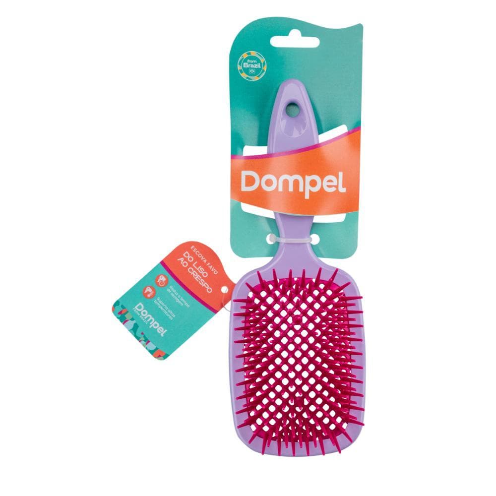 Escova de Cabelo Profissional FAVO RETA para Cachos e Definidora Cor Violeta - Dompel