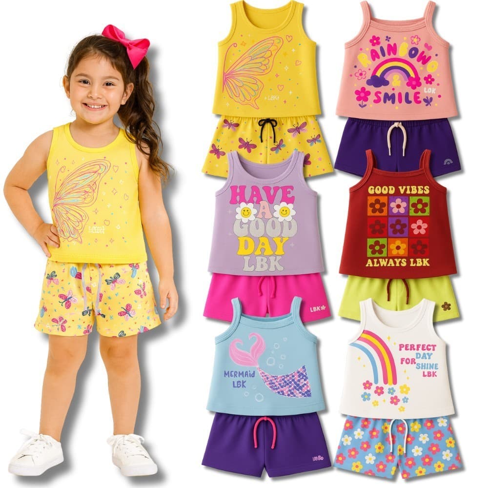 Kit Sortido 10 Peças Verão Feminino Coleção Regatas + Shorts Infantil 3 ou 5 Conjuntos do 1 ao 8