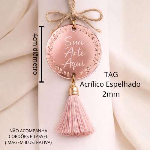Tag Aplique Acrílico PERSONALIZADA 4cm REDONDA com nome Etiqueta Aplique
