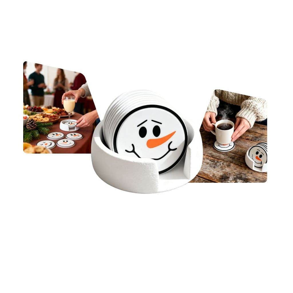 Porta Copos Estilo Natal Boneco De Neve Com Suporte Porta Copos Resistente Proteção Para Mesa Contra Calor