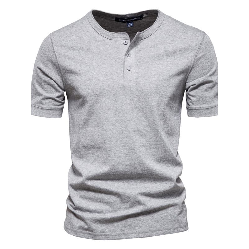 2025 verão henry colarinho camiseta masculina Casual henry camisa de manga curta puro algodão Retro masculino cor sólida