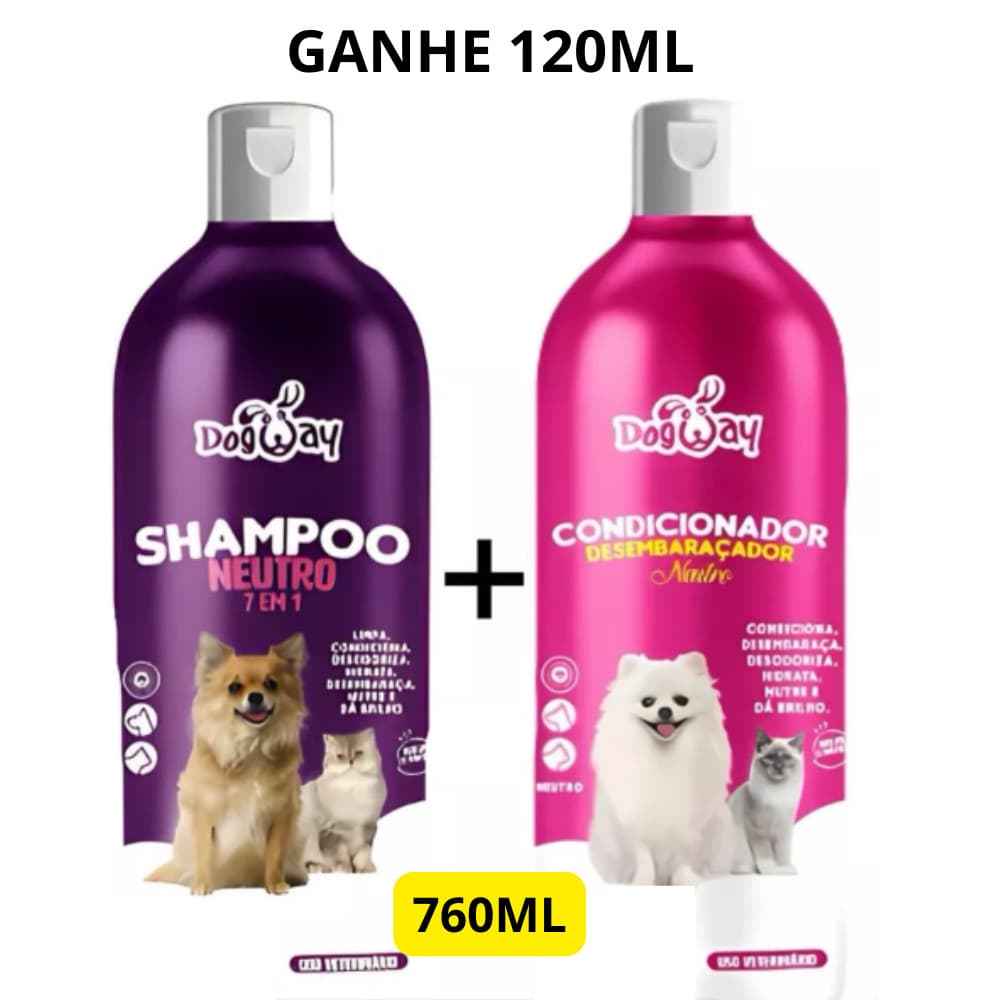 Kit Shampoo 760 ml Branqueador 7 Em 1 + Condicionador Desembaraçador de Pelagem Cães E Gatos Banho e Tosa