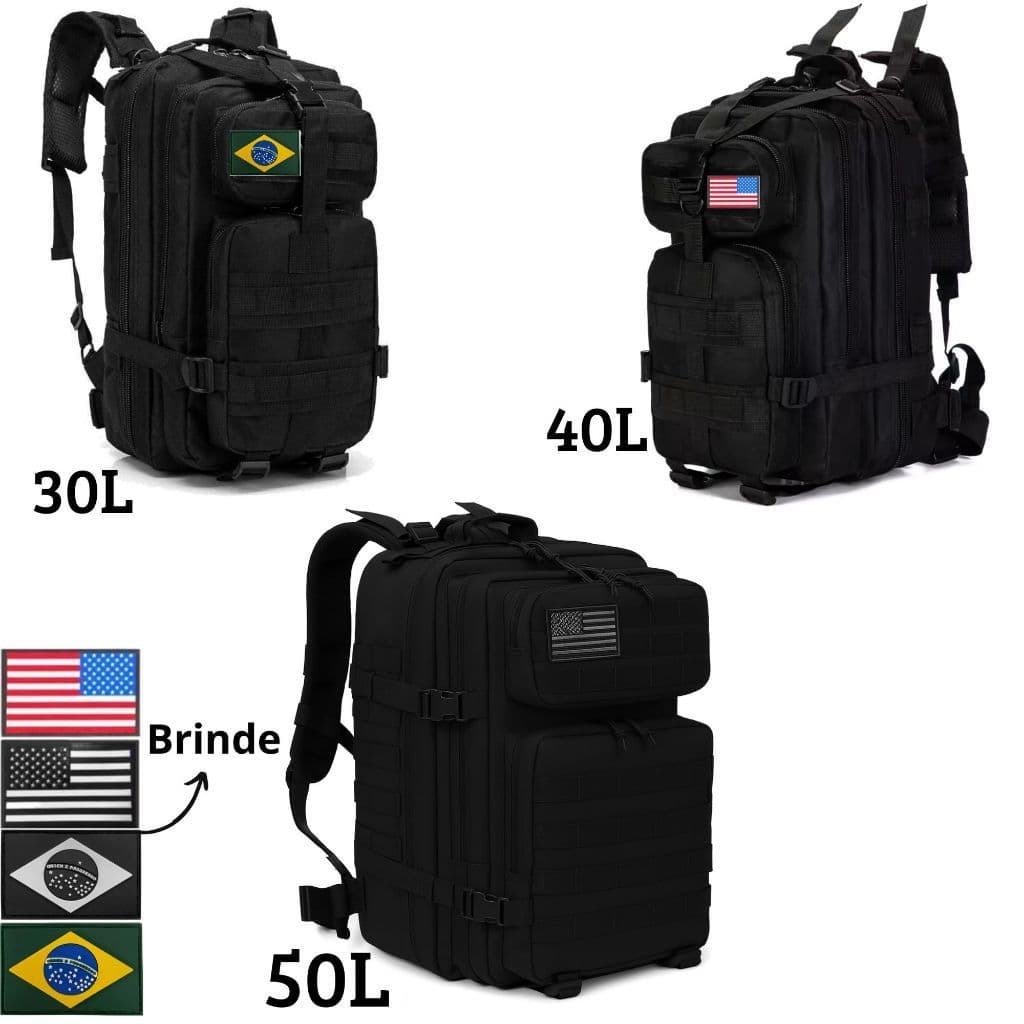 Mochila Tática Impermeável 30L\40L\50L Com Bandeira Bolsa Militar Reforçada Resistente Trilha Viagem Camping Casual
