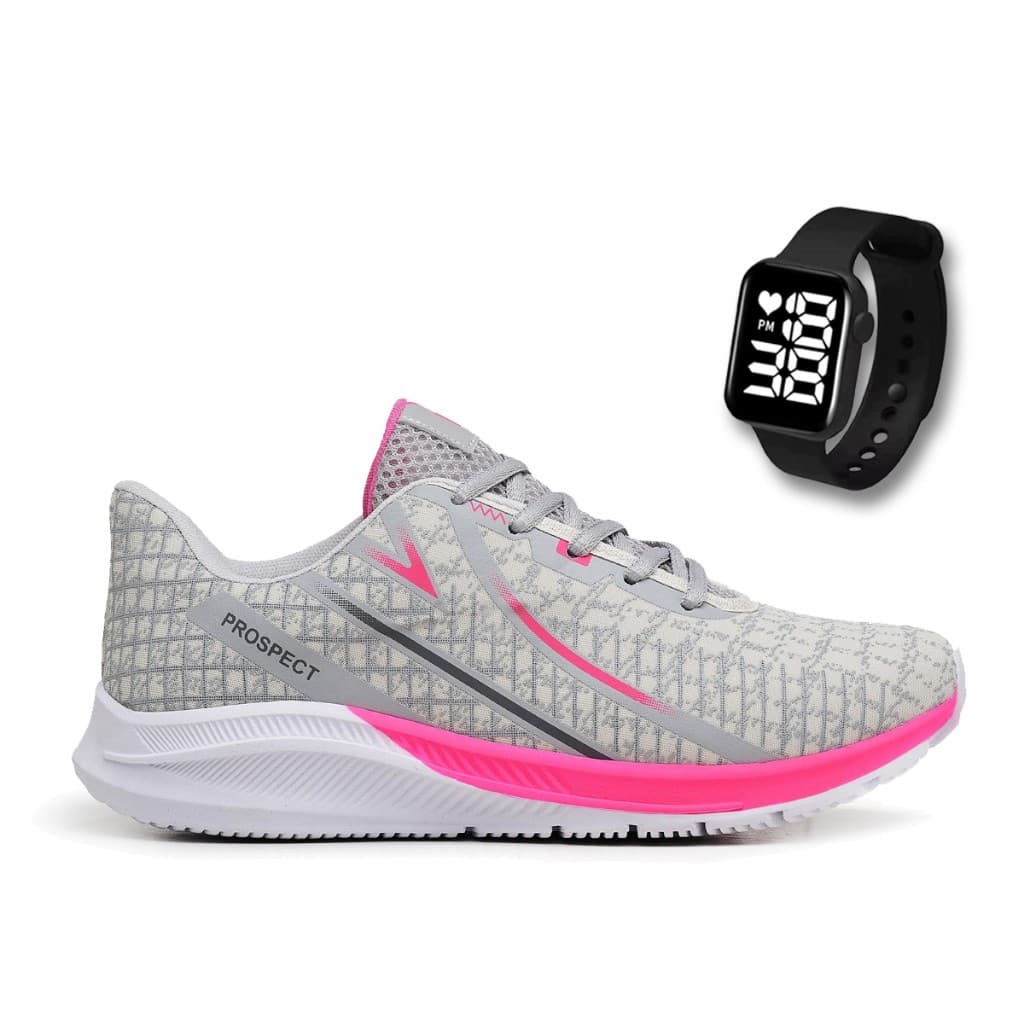 Tênis Feminino Prospect Spark Esporte Leve Macio Confortável + Relógio Led