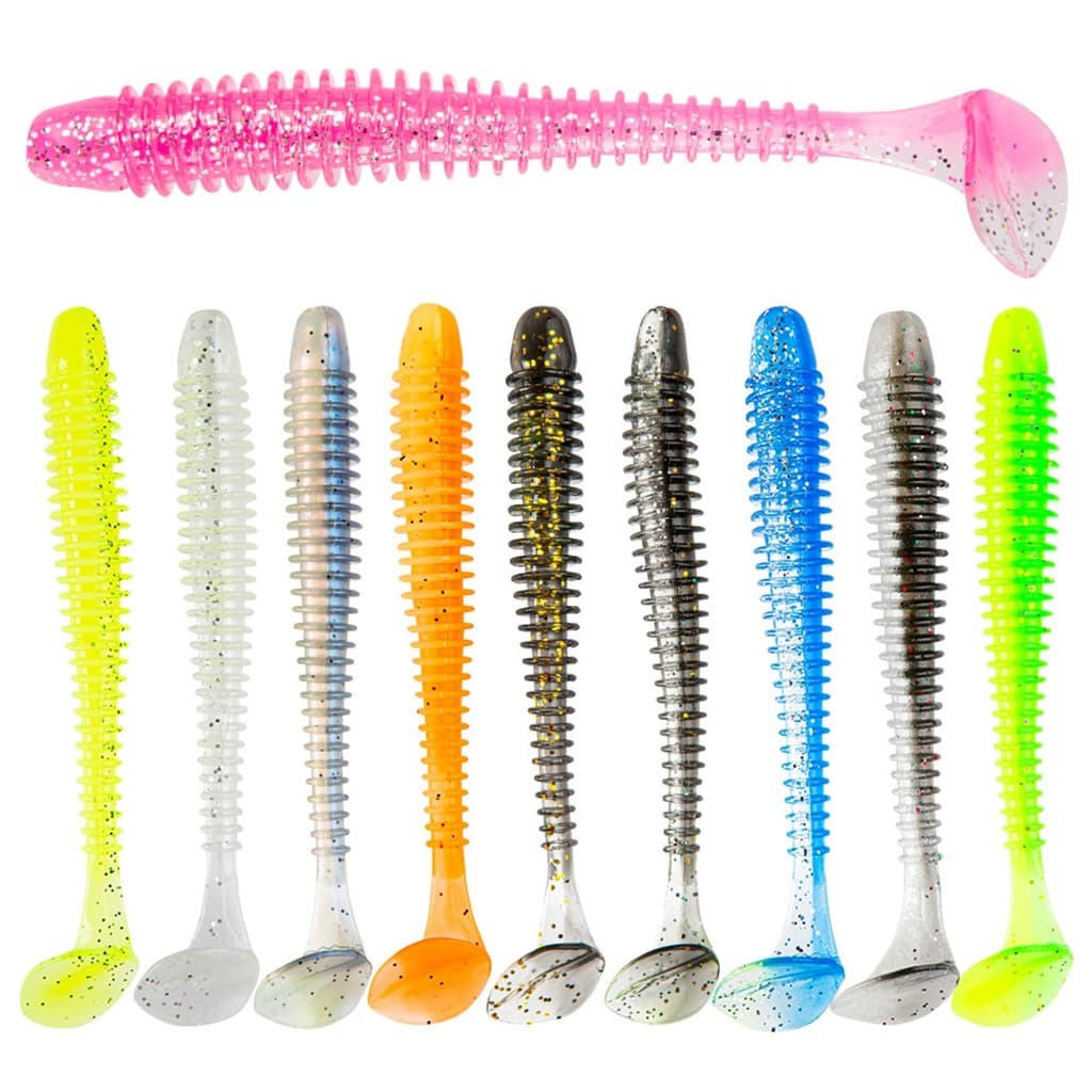 Kit 10 Iscas Artificial Silicone Soft Corpo Espiral realista para tucunaré dourado robalo traira