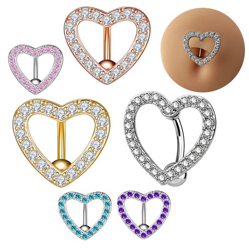 Luxuoso Lindo Anel De Umbigo De Cabeça Para Baixo Em Forma De Coração Joia Piercing Corporal Feminino